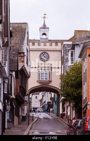 East Gate Arch and clock tower, Fore Street, Totnes, Devon, England, United Kingdom. Stock Photo