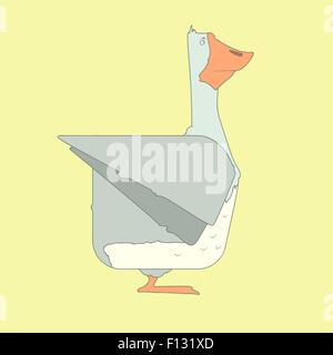 Hand drawn flat square icon Goose isolated on yellow background Stock Vector