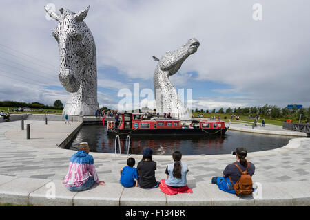 The Kelpies sculpture of two horses at entrance to the  Forth and Clyde Canal at The Helix Park near Falkirk, Scotland Stock Photo