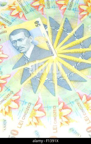 Romanian currency (lei) banknotes background Stock Photo