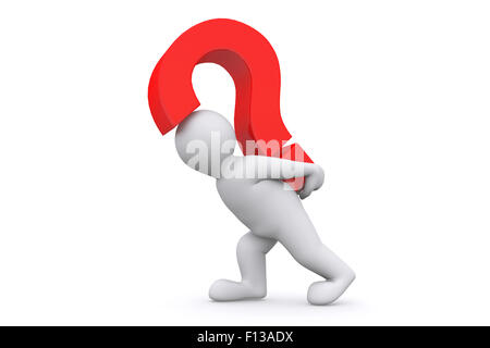 White man with red question mark isolated on white with clipping path. Stock Photo