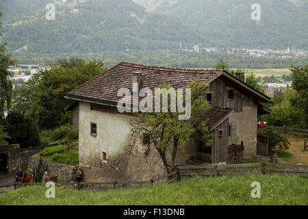 rainy summer day at Heidi village Heididorf in Maienfeld Switzerland Stock Photo