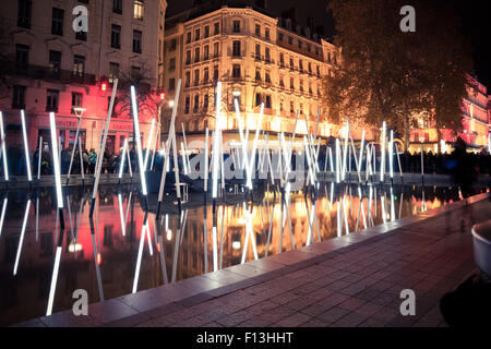 street view of Festival of Lights in Lyon, France. Stock Photo
