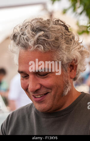 happy handsome man portrait  smiling pork chop sideburns Stock Photo