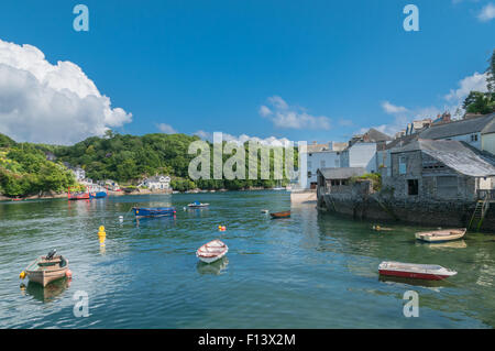 Boats on River Fowey at Fowey looking over to Bodinnick, Cornwall ...