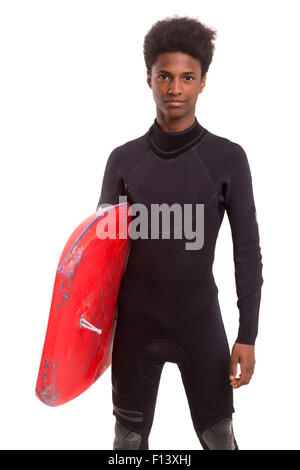 A young black bodyboarder posing in studio Stock Photo