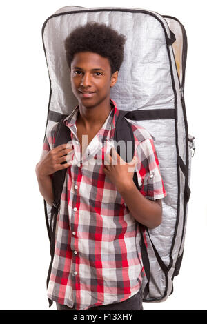 A young black bodyboarder posing in studio Stock Photo