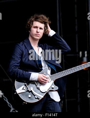 The Kooks plays V Festival Hylands Park on 23/08/2015 at Hylands Park, Chelmsford.  Persons pictured: Luke Pritchard. Picture by Julie Edwards Stock Photo