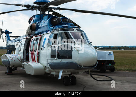 Moscow, Russia. 26th August, 2015. The Twelfth International Moscow Aerospace Show MAKS 2015 was opened in Zhukovsky city in the Moscow Region on August 25, 2015. The aim of the show is to demonstrate Russian aerospace achievements, make contracts and negotiate international projects. H-225 helicopter at the exposition Credit:  Alex's Pictures/ Alamy Live News Stock Photo