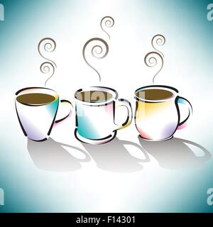 Three Colorful Coffee Cups  for Print or Web Stock Vector