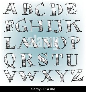 Sketch hand drawn alphabet black and white font letters isolated vector ...