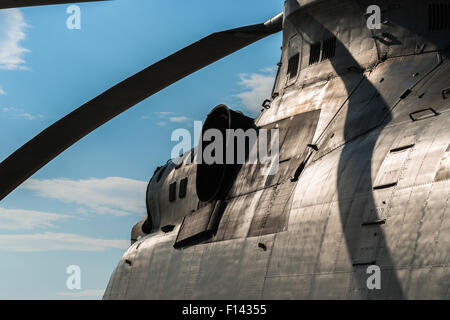 Moscow, Russia, Wednesday, August 26, 2015. The Twelfth International Moscow Aerospace Show MAKS 2015 was opened in Zhukovsky city in the Moscow Region on August 25, 2015. The aim of the show is to demonstrate Russian aerospace achievements, make contracts and negotiate international projects. Close up view of the body of Mil Mi-26 transport helicopter. Credit:  Alex's pictures/Alamy Live News Stock Photo