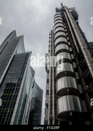 Grey skies over the Lloyds Building in the city of london financial district