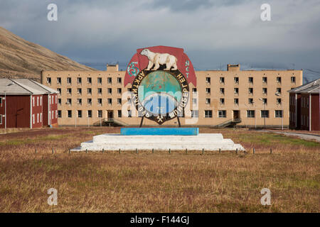 Buildings on the abandoned mining town of Pyramiden on Svalbard. Stock Photo