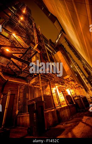 The Alley Place at Night. Large American City Alley in Super Wide Angle. Stock Photo