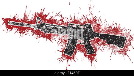 Assault Rifle with Blood Stains Stock Vector