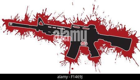 Assault Rifle with Blood Stains Stock Vector