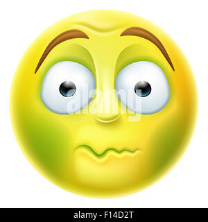 Sick looking green emoji emoticon nauseated or about to vomit Stock Photo