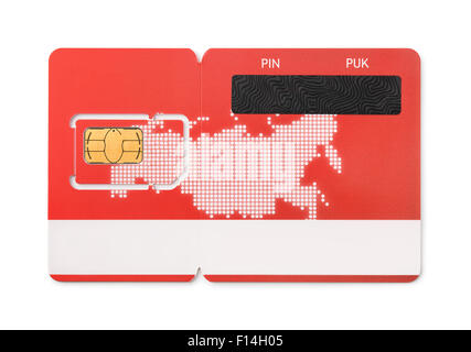New red SIM card isolated on white Stock Photo