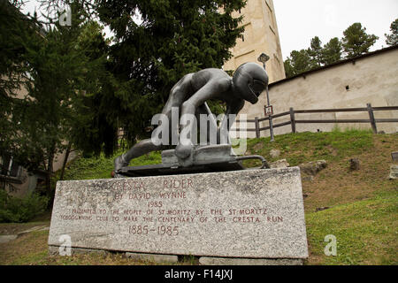 Sculpture of a Cresta Run rider by artist David Wynne in St Moritz Switzerland Stock Photo