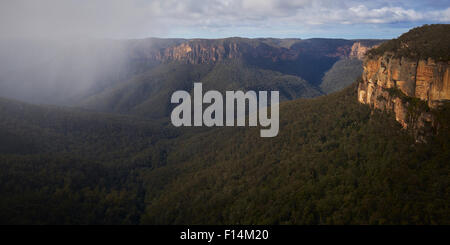 Snow showers Grose Valley Blue Mountains NSW Australia Stock Photo