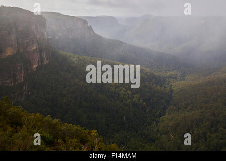 Snow showers Grose Valley Blue Mountains NSW Australia Stock Photo