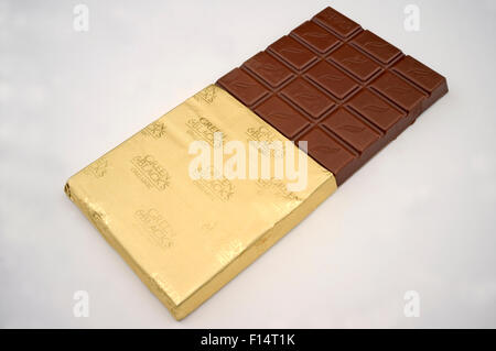 Green & Blacks milk chocolate bar infused with intense flavours of blood orange Stock Photo