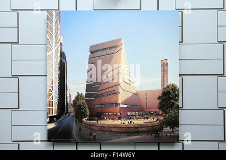 Illustration of the new addition to the Tate Modern Art Gallery on a building construction site hoarding in  Bankside London UK  KATHY DEWITT Stock Photo