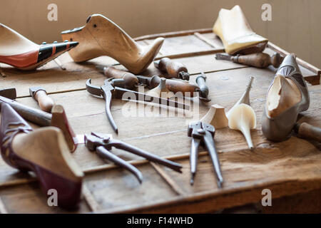 Tools for working with leather. Vigevano, Lombardia. Italy Stock Photo