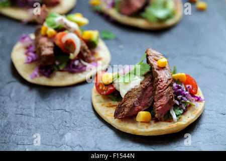 Mini beef steak tortillas Stock Photo