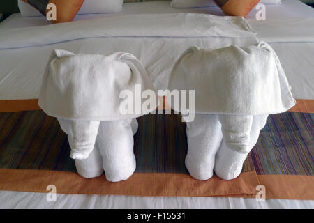 Towel art, folded out of a towel in the form of an elephant Stock Photo