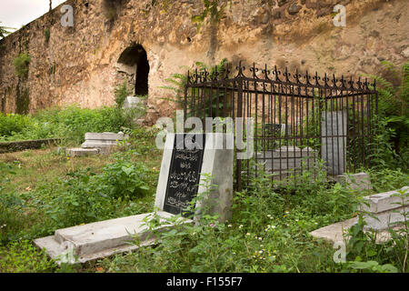 India, Jammu & Kashmir, Srinagar, Kathi Darwaza, Moslem graves beside ancient city wall Stock Photo