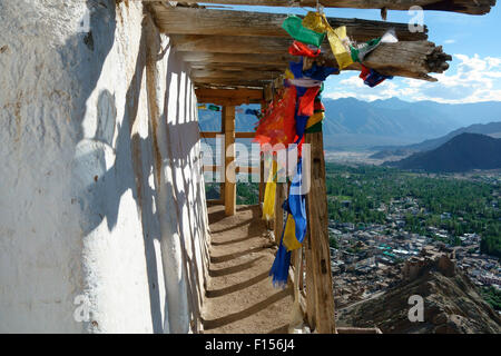 Elevated view of Leh city and Leh Palace from Namgyal Tsemo Gompa, Leh, Ladakh, Jammu and Kashmir, India