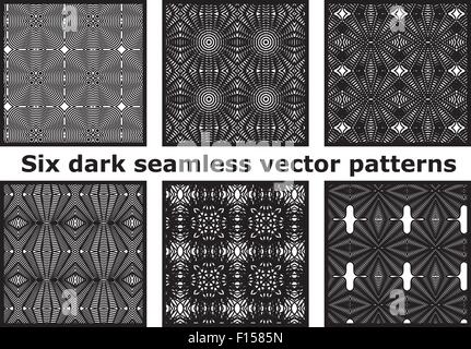 Set of 6 seamless dark artistic patterns Stock Vector