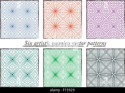 Set of 6 seamless colorful artistic patterns Stock Vector