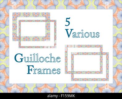 Colorful certificate, diploma various rosette guilloche frames Stock Vector