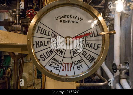 Lobnitz & Co Ltd Renfrew Ships Telegraph onboard Steam engine room on steam ship SS Shieldhall Stock Photo