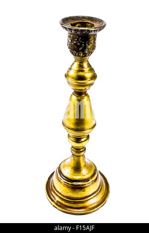 Antique brass candlestick isolated on white Stock Photo