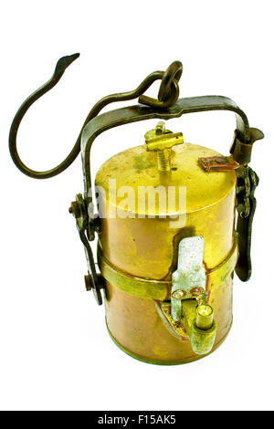 Old carbide miners lamp isolated on white Stock Photo