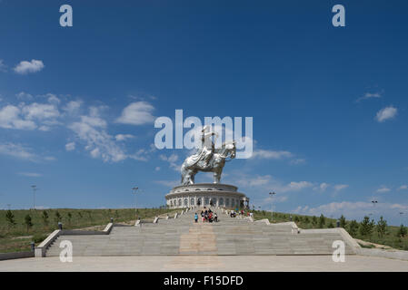 Giant statue of Ghenngis Khaan in Erdene, Töv Province, Mongolia. Chinggis Khan, Genghis Khan. Stock Photo