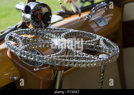 Bicycle chain steering wheel on a VW Camper Van Stock Photo