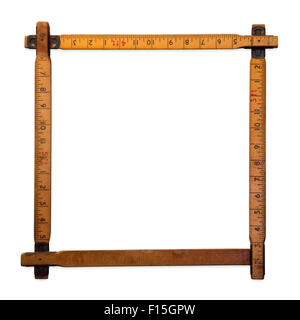 A wooden rulers making a border on it isolated on a white background, Ruler Border in inches Inches frame made of wood Stock Photo