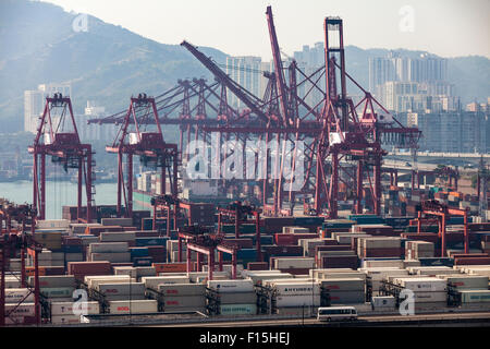 Hong Kong container port from Lai King MTR stop Stock Photo