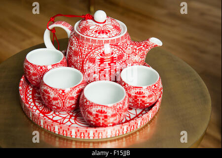 Chinese; ceremony; cups; pot; symbol; tea; tea cup; tea pot; tradition; traditional; tray; wedding Stock Photo