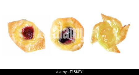 strawberry blueberry and pineapple fruit danish desserts isolated on white background Stock Photo