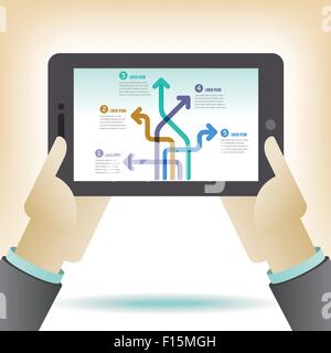 Hands Holding a Tablet Computer with infographics Stock Vector