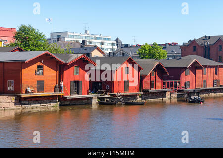 Porvoo, Finland - June 12, 2015: Old red wooden houses on the river coast, Porvoo town, Finland Stock Photo