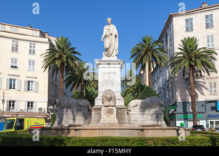 Ajaccio, France - July 7, 2015: Statue of Napoleon Bonaparte in Roman garb, historical center of Ajaccio