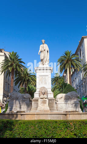 Ajaccio, France - July 7, 2015: Statue of Napoleon Bonaparte in Roman garb, historical center of Ajaccio city