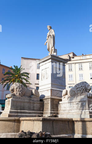 Ajaccio, France - July 7, 2015: Statue of Napoleon Bonaparte in Roman garb, historical center of Ajaccio. Corsica, France